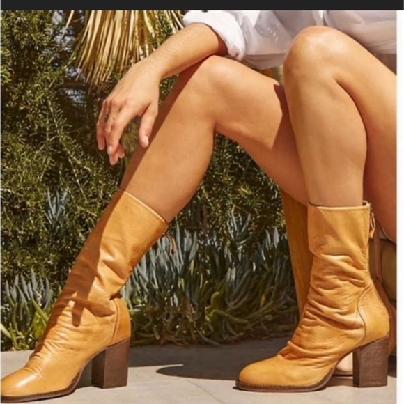 Free People Elle Block Heel Boots Beige - Picture 3 of 11